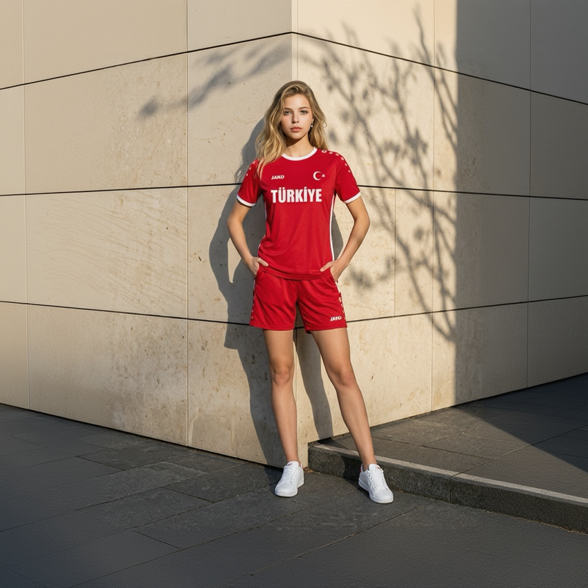 Frau mit Türkiye Trikot für die WM26