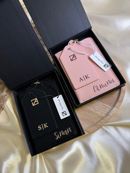 Gift Set of 2 Personalized Passport Covers &amp; Luggage Tags